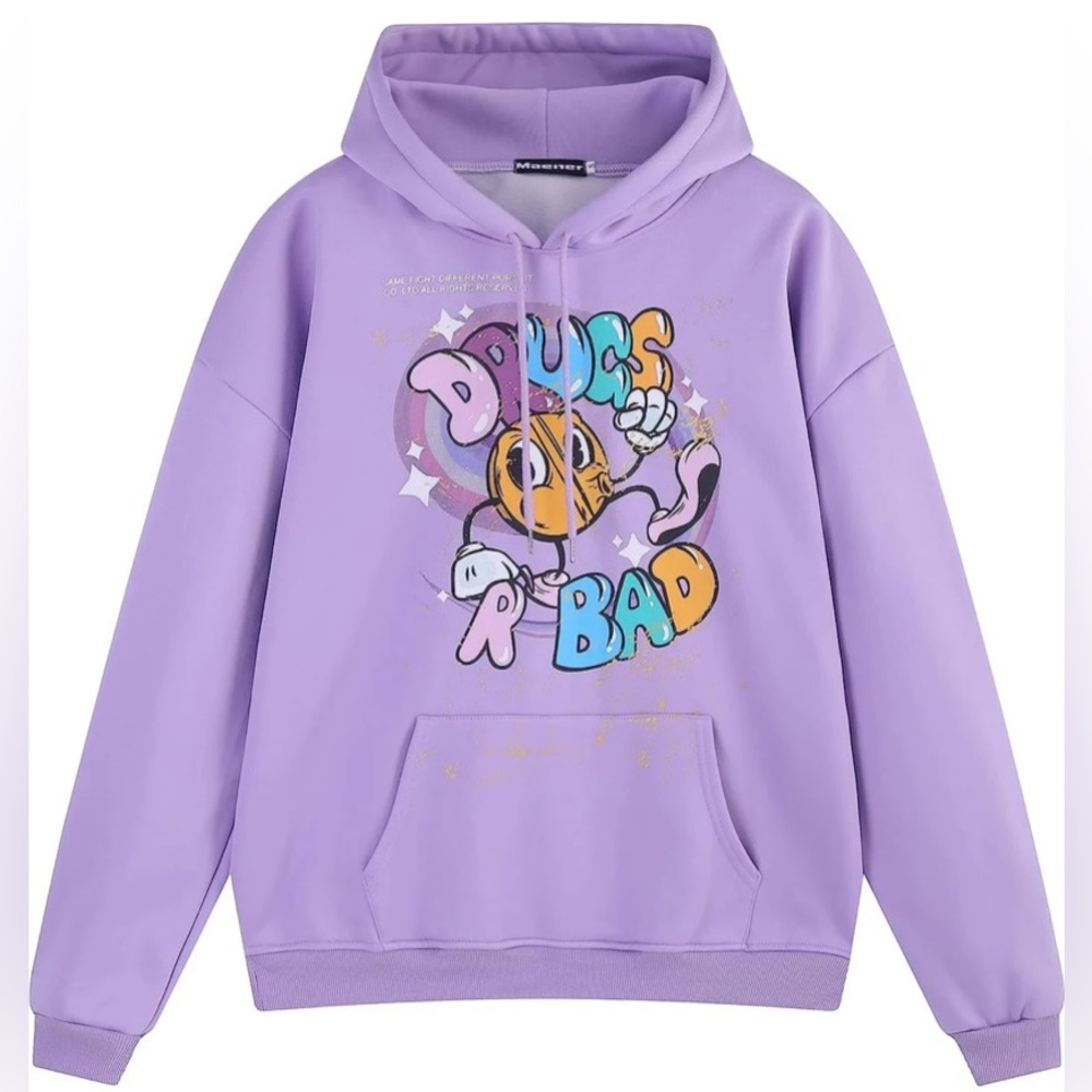 Novelty Hoodie Drugs R Bad Cartoon Graphic Hooded - UNISEX - Barely Worn